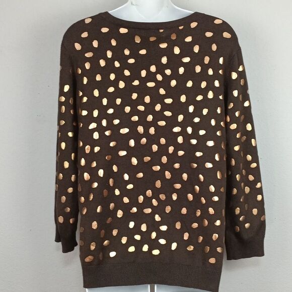 Vintage 90s Brown With Gold Dots Long Sleeve Button Down Knit Cardigan sz XL - Picture 8 of 9